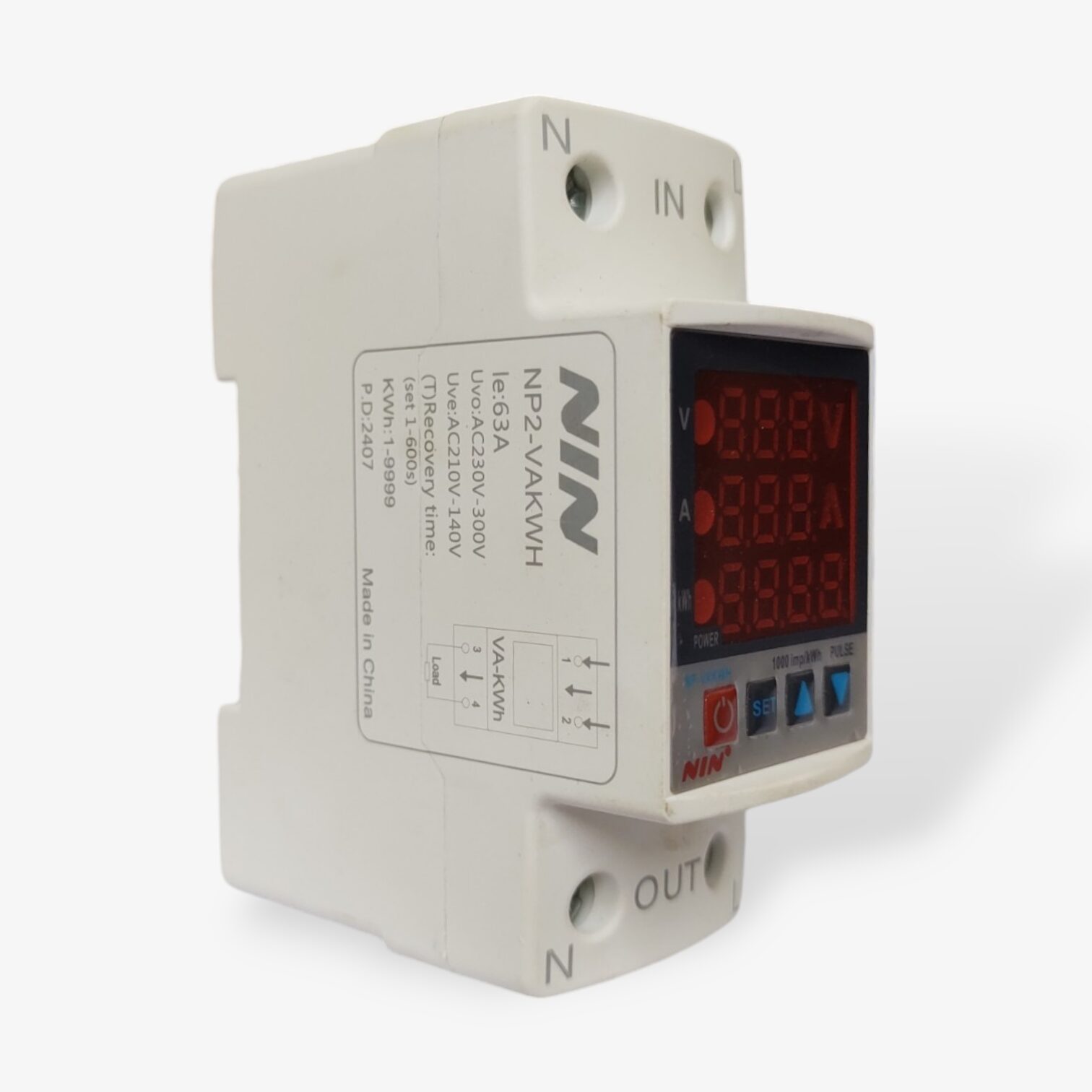 63A NIN Over and Under Voltage Current Protector Relay NP2-VA-KWH - Image 2